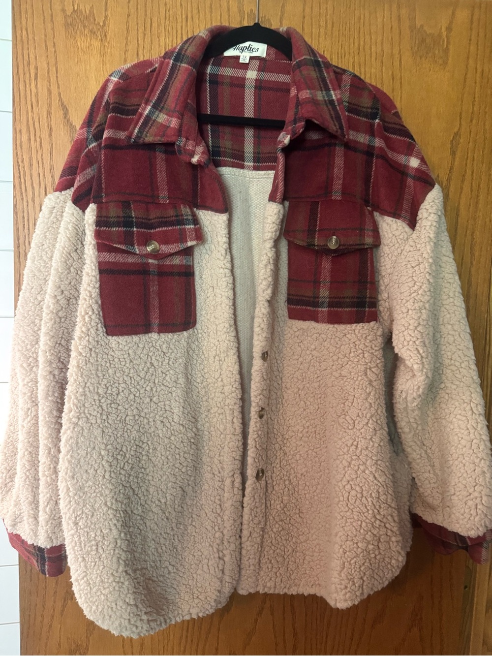 Women’s plus size Red Plaid & Cream Sherpa Jacket
